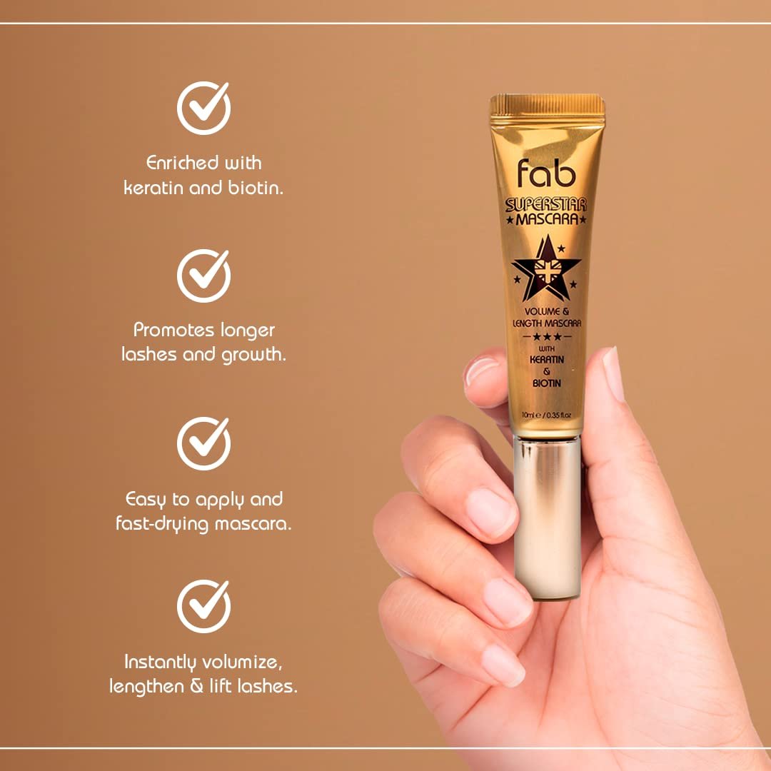 Fab Superstar Mascara: Waterproof Volumizing High Lash Lift Beauty Mascara - Black, 0.35 Fl Oz Avelisse