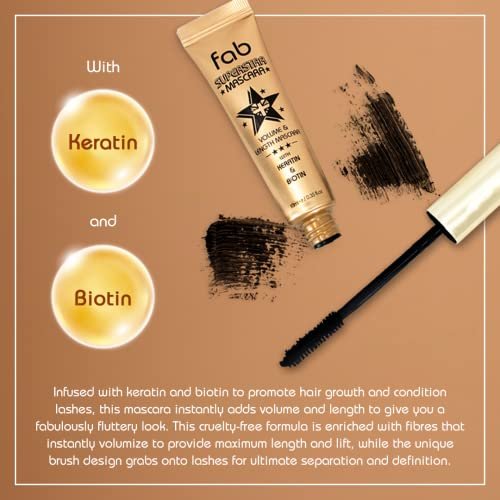 Fab Superstar Mascara: Waterproof Volumizing High Lash Lift Beauty Mascara - Black, 0.35 Fl Oz Avelisse