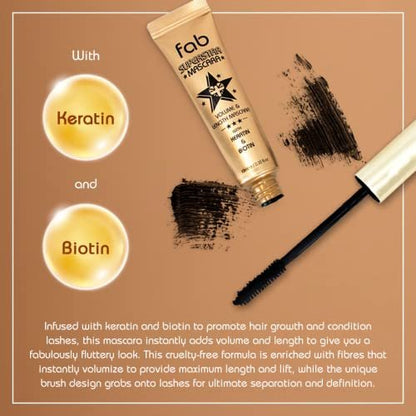 Fab Superstar Mascara: Waterproof Volumizing High Lash Lift Beauty Mascara - Black, 0.35 Fl Oz Avelisse