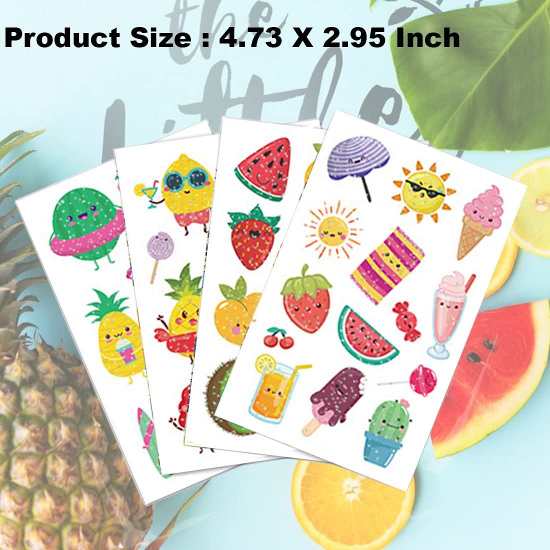 Ooopsiun Summer Glitter Fruit Temporary Tattoos for Kids - 110 Glitter Styles, Watermelon Strawberry Pineapple Tattoos, Birthday Party Favors Avelisse