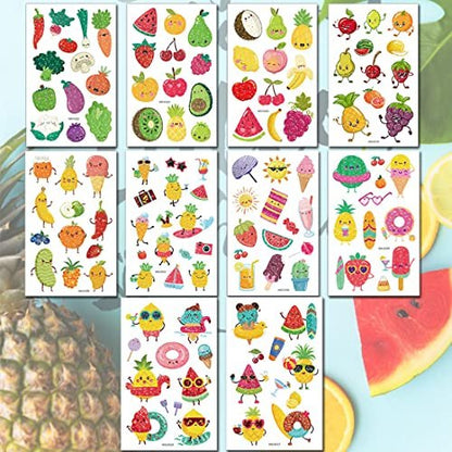 Ooopsiun Summer Glitter Fruit Temporary Tattoos for Kids - 110 Glitter Styles, Watermelon Strawberry Pineapple Tattoos, Birthday Party Favors Avelisse
