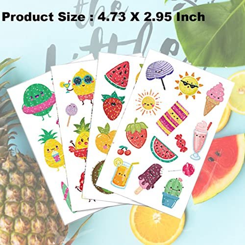 Ooopsiun Summer Glitter Fruit Temporary Tattoos for Kids - 110 Glitter Styles, Watermelon Strawberry Pineapple Tattoos, Birthday Party Favors Avelisse