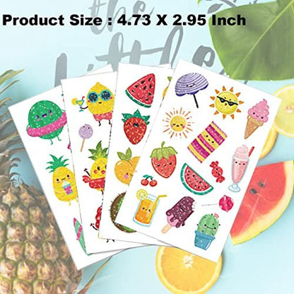 Ooopsiun Summer Glitter Fruit Temporary Tattoos for Kids - 110 Glitter Styles, Watermelon Strawberry Pineapple Tattoos, Birthday Party Favors Avelisse
