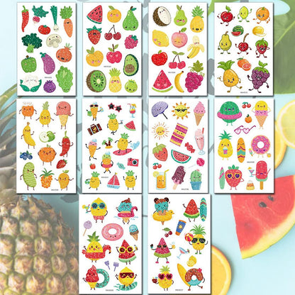 Ooopsiun Summer Glitter Fruit Temporary Tattoos for Kids - 110 Glitter Styles, Watermelon Strawberry Pineapple Tattoos, Birthday Party Favors Avelisse