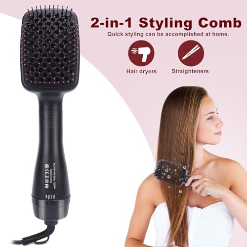 Sonew 2-in-1 Hair Dryer Brush & Straightener Blow Dryer Brush with Negative Ions - Detangles, Smooths Hair, Reduces Frizz & Static (Black) Avelisse