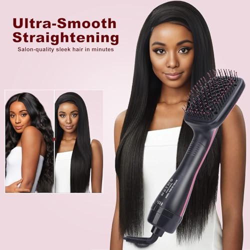 Sonew 2-in-1 Hair Dryer Brush & Straightener Blow Dryer Brush with Negative Ions - Detangles, Smooths Hair, Reduces Frizz & Static (Black) Avelisse