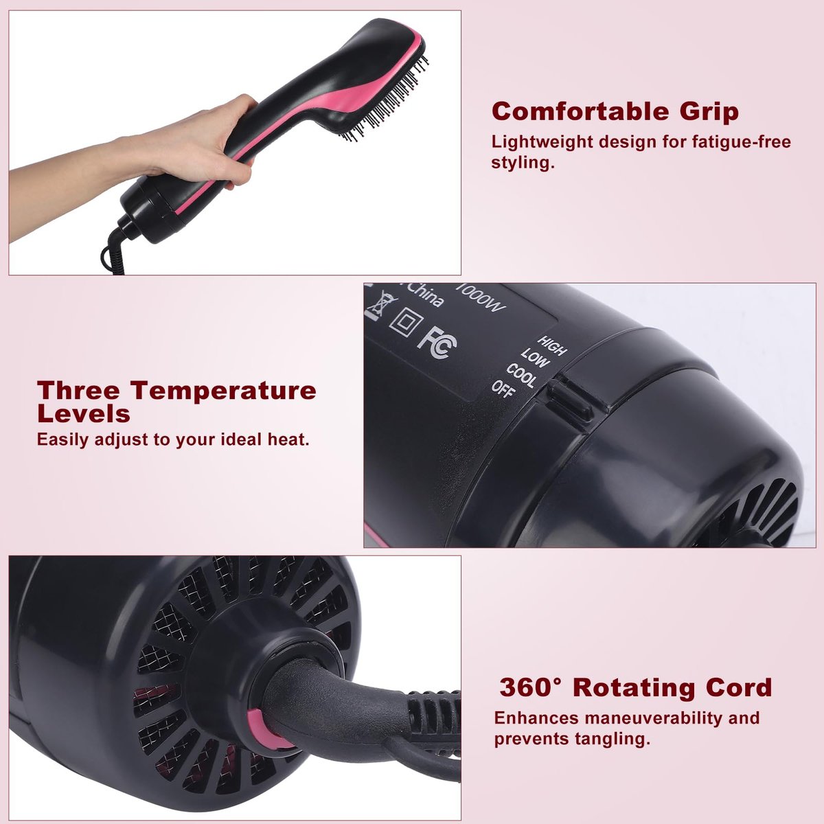 Sonew 2-in-1 Hair Dryer Brush & Straightener Blow Dryer Brush with Negative Ions - Detangles, Smooths Hair, Reduces Frizz & Static (Black) Avelisse