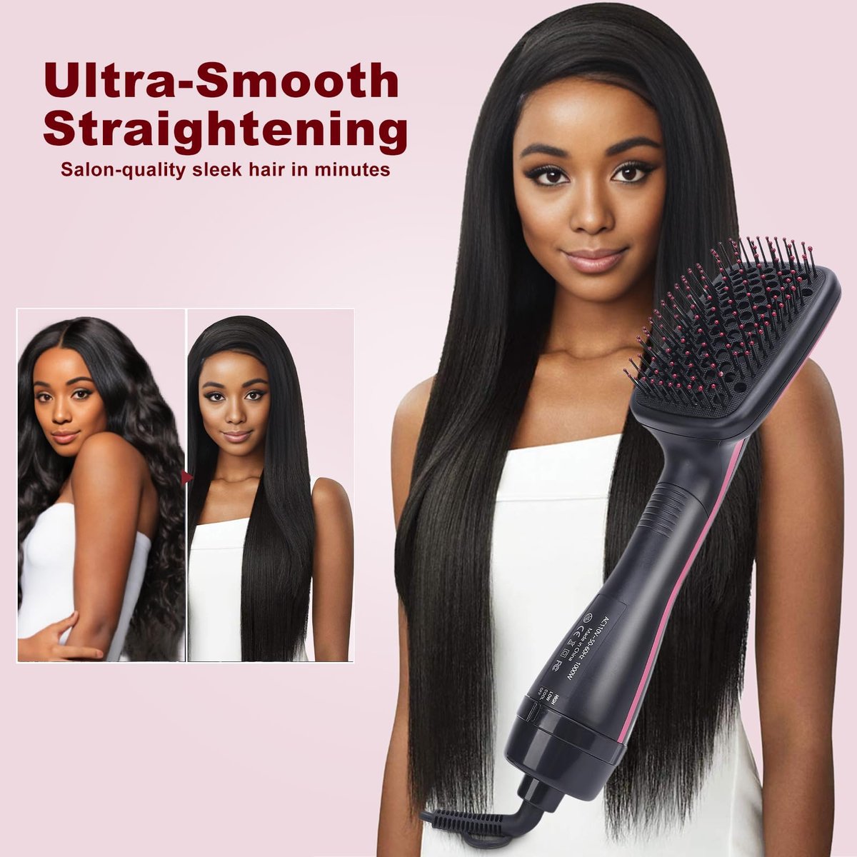 Sonew 2-in-1 Hair Dryer Brush & Straightener Blow Dryer Brush with Negative Ions - Detangles, Smooths Hair, Reduces Frizz & Static (Black) Avelisse
