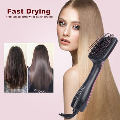 Sonew 2-in-1 Hair Dryer Brush & Straightener Blow Dryer Brush with Negative Ions - Detangles, Smooths Hair, Reduces Frizz & Static (Black) Avelisse