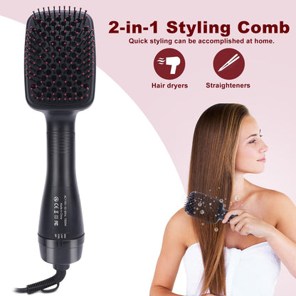Sonew 2-in-1 Hair Dryer Brush & Straightener Blow Dryer Brush with Negative Ions - Detangles, Smooths Hair, Reduces Frizz & Static (Black) Avelisse
