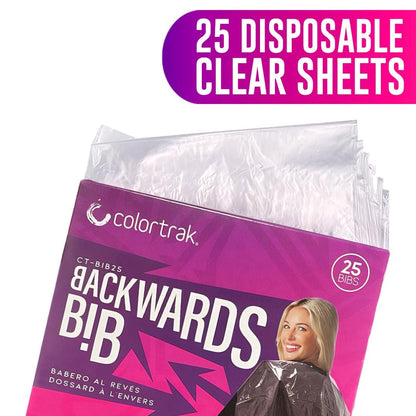 Betty Dain Colortrak Backwards Bib - Disposable Waterproof Salon Cape for Hair Cutting and Dyeing (25-Pack, 24x38 Inches)