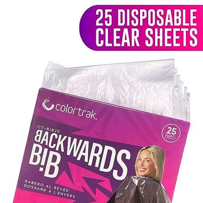 Betty Dain Colortrak Backwards Bib - Disposable Waterproof Salon Cape for Hair Cutting and Dyeing (25-Pack, 24x38 Inches)
