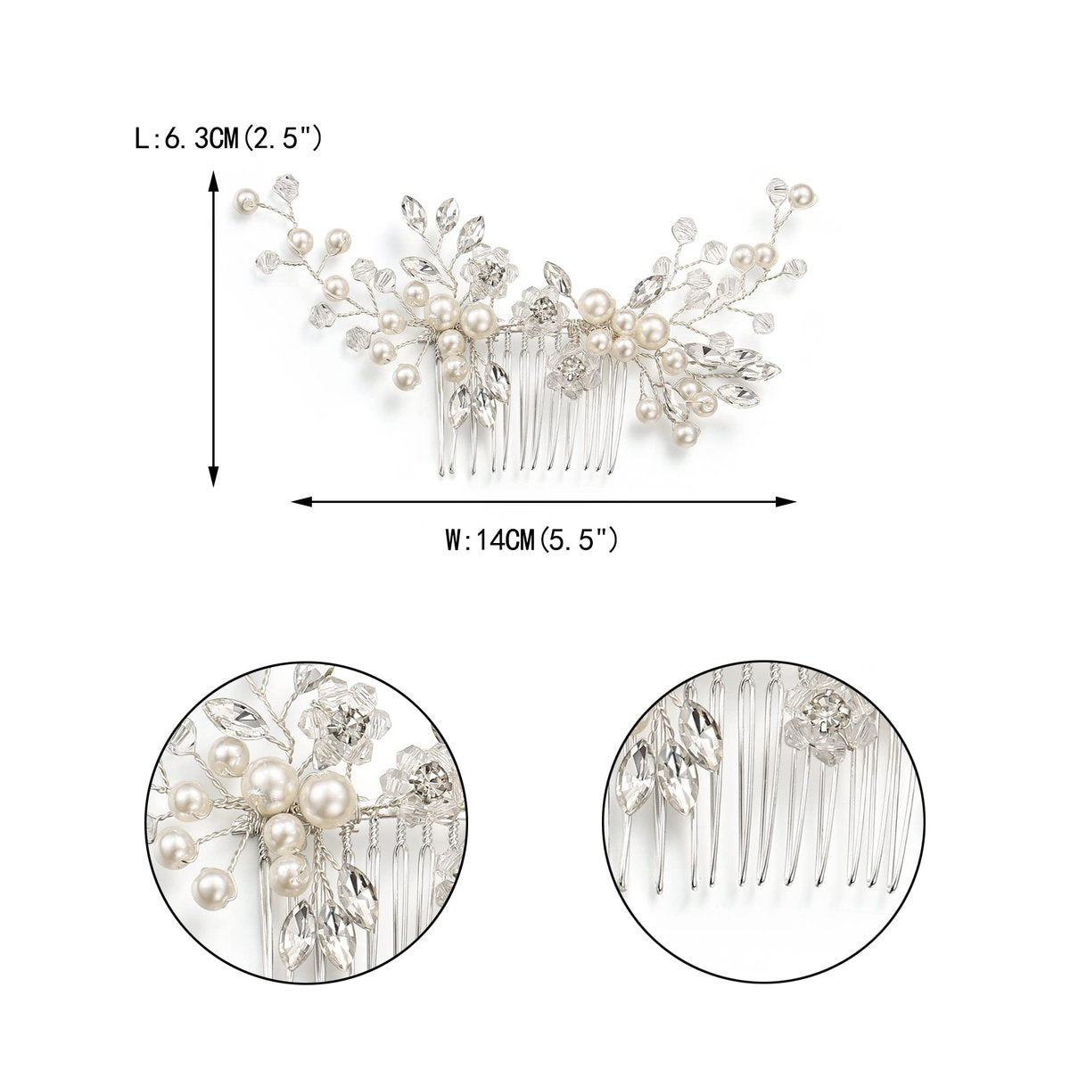 EVER FAITH Marquise Crystal & Pearl Leaf Bridal Hair Comb - Elegant Wedding Side Comb for Bride Bridesmaids - görsel 7