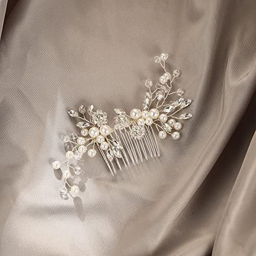 EVER FAITH Marquise Crystal & Pearl Leaf Bridal Hair Comb - Elegant Wedding Side Comb for Bride Bridesmaids - görsel 4