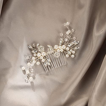 EVER FAITH Marquise Crystal & Pearl Leaf Bridal Hair Comb - Elegant Wedding Side Comb for Bride Bridesmaids