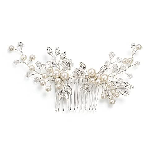 EVER FAITH Marquise Crystal & Pearl Leaf Bridal Hair Comb - Elegant Wedding Side Comb for Bride Bridesmaids - görsel 6