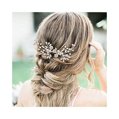 EVER FAITH Marquise Crystal & Pearl Leaf Bridal Hair Comb - Elegant Wedding Side Comb for Bride Bridesmaids