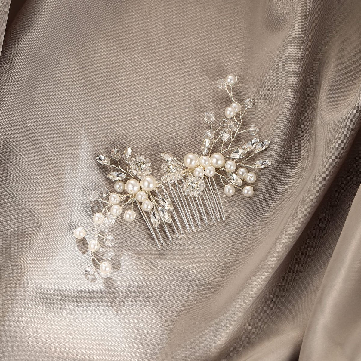 EVER FAITH Marquise Crystal & Pearl Leaf Bridal Hair Comb - Elegant Wedding Side Comb for Bride Bridesmaids - görsel 3