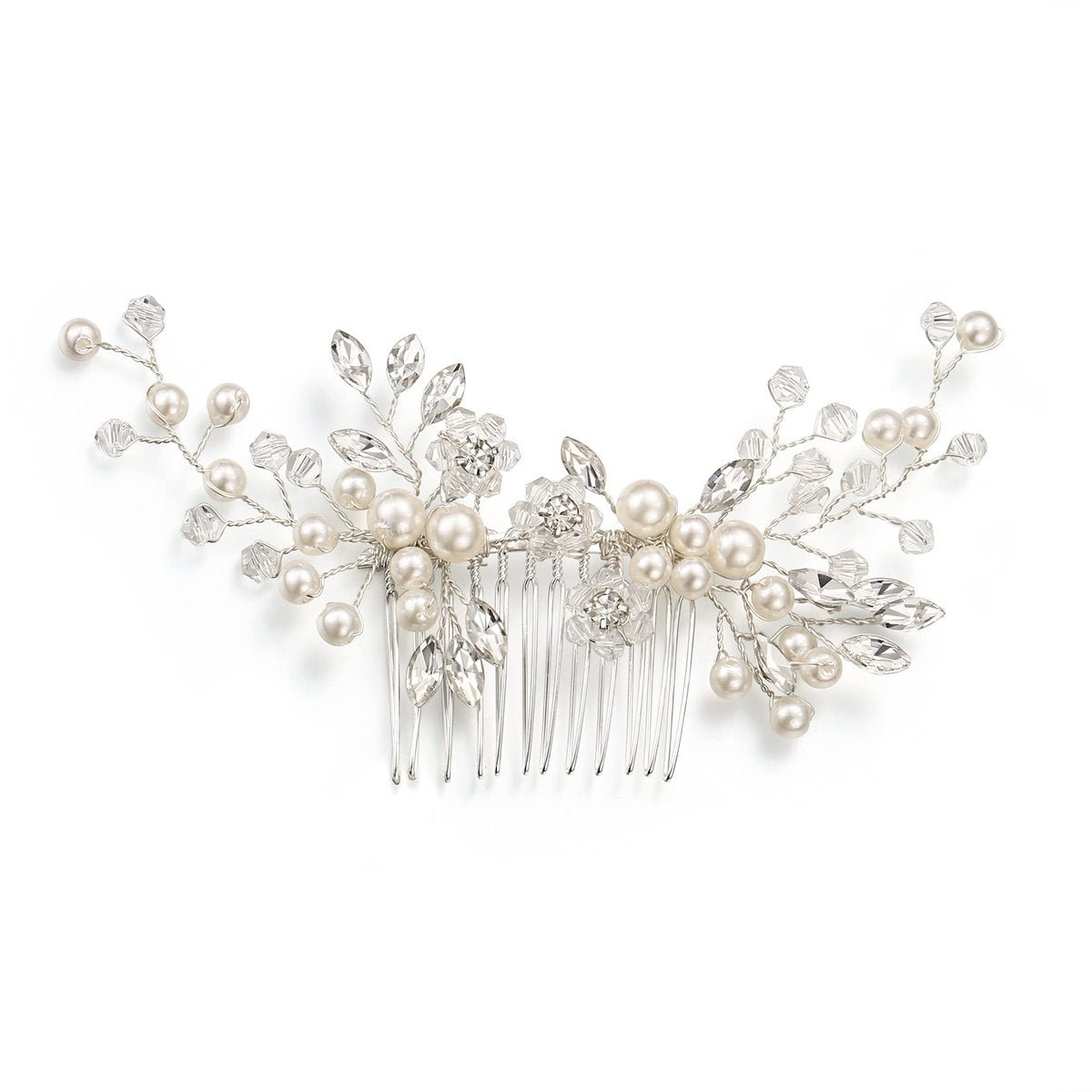 EVER FAITH Marquise Crystal & Pearl Leaf Bridal Hair Comb - Elegant Wedding Side Comb for Bride Bridesmaids - görsel 5