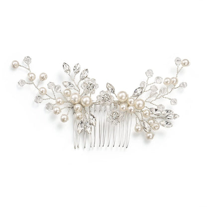 EVER FAITH Marquise Crystal & Pearl Leaf Bridal Hair Comb - Elegant Wedding Side Comb for Bride Bridesmaids