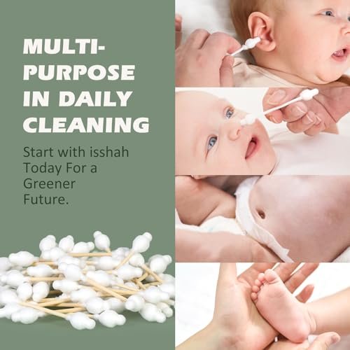 Isshah Baby Cotton Swabs – 108 Count, FSC Certified Bamboo Handle, Biodegradable & Eco Friendly Safety Cotton Buds - görsel 10