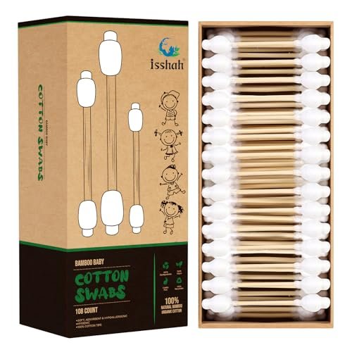 Isshah Baby Cotton Swabs – 108 Count, FSC Certified Bamboo Handle, Biodegradable & Eco Friendly Safety Cotton Buds - görsel 2