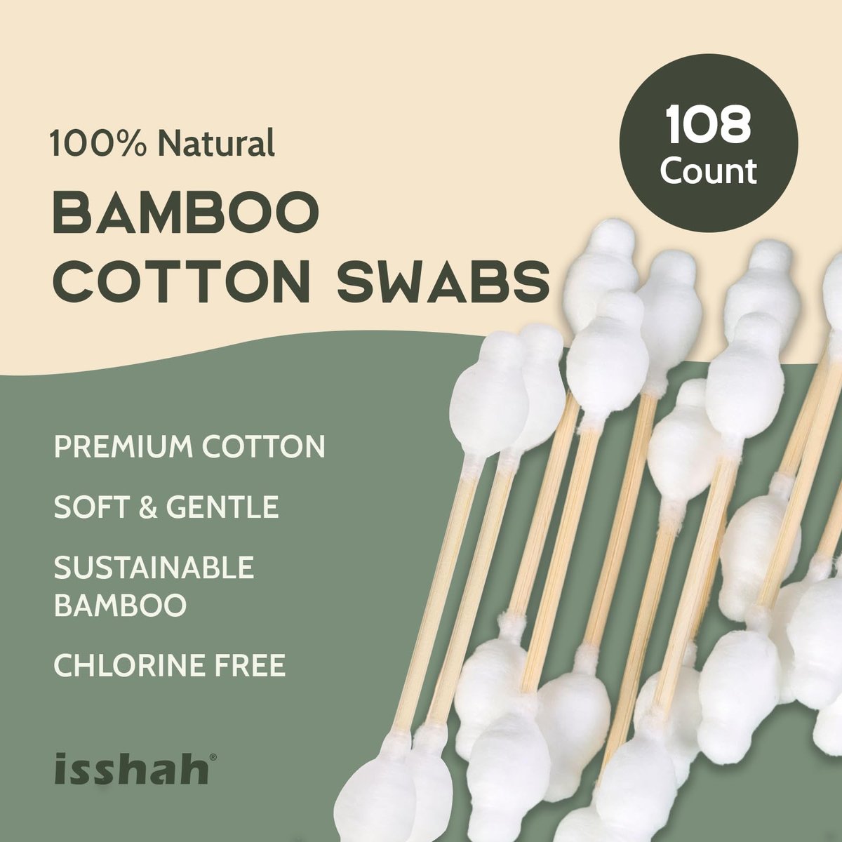 Isshah Baby Cotton Swabs – 108 Count, FSC Certified Bamboo Handle, Biodegradable & Eco Friendly Safety Cotton Buds - görsel 3