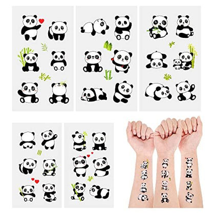 120 PCS (24 Sheets) Panda Temporary Tattoos - Birthday Decorations & Panda Party Favors