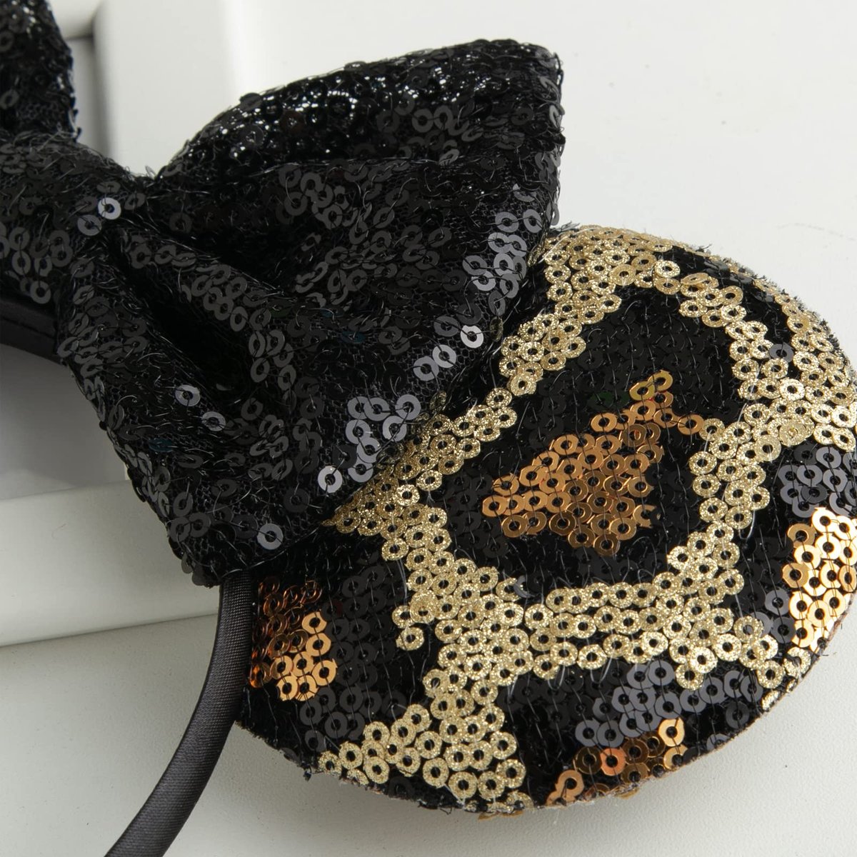 CHuangQi Mouse Ears Headband with Shiny Bow - Double-Sided Sequins Glitter Hair Band for Birthday Party & Events (Leopard&Black) - görsel 9