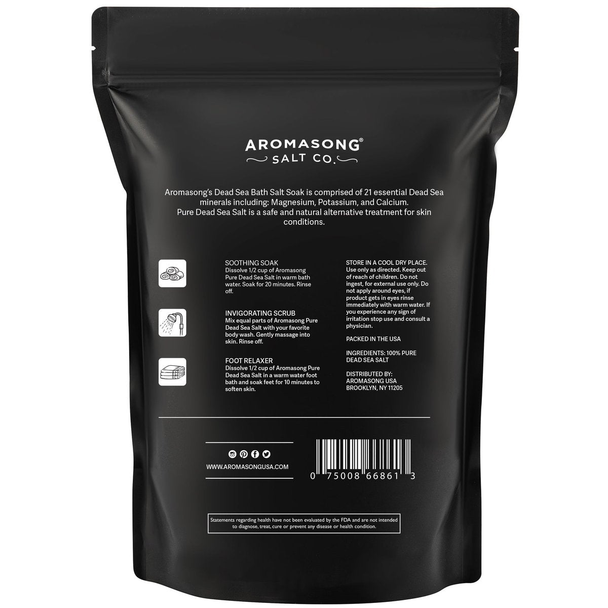 Aromasong Dead Sea Salt Bath Soak 6 Lbs. Bulk Pack – 100% Natural Dead Sea Salts for Soaking, Relaxation, and Detoxification of Skin Avelisse