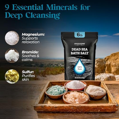 Aromasong Dead Sea Salt Bath Soak 6 Lbs. Bulk Pack – 100% Natural Dead Sea Salts for Soaking, Relaxation, and Detoxification of Skin Avelisse