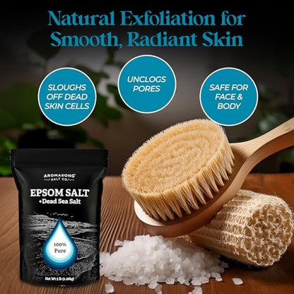 Aromasong Epsom Salt with Dead Sea Salt for Soaking - Bulk 5 Lb - 100% Pure Bath Salt, Foot & Muscle Soak Avelisse