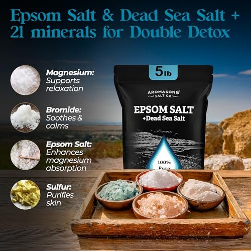 Aromasong Epsom Salt with Dead Sea Salt for Soaking - Bulk 5 Lb - 100% Pure Bath Salt, Foot & Muscle Soak Avelisse