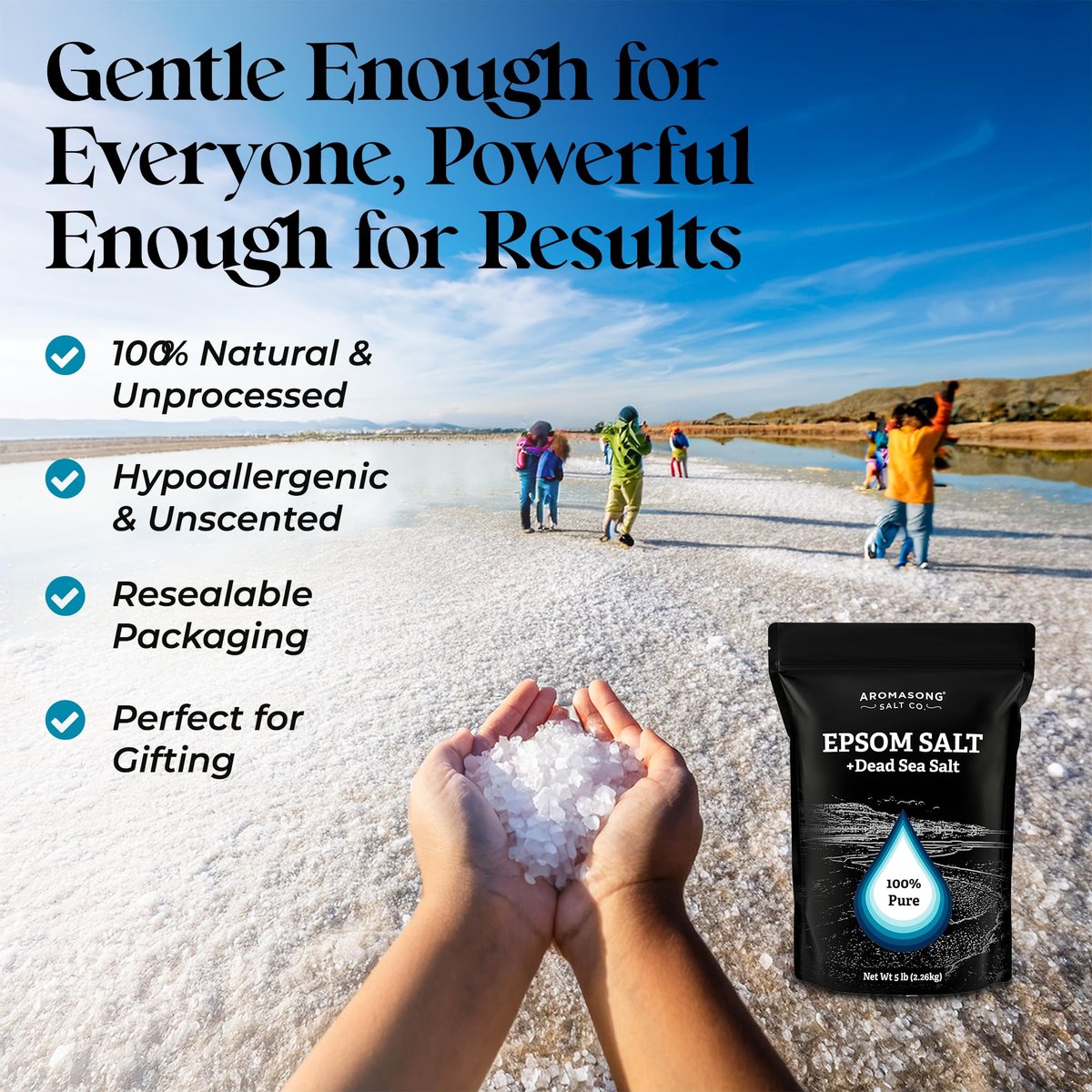 Aromasong Epsom Salt with Dead Sea Salt for Soaking - Bulk 5 Lb - 100% Pure Bath Salt, Foot & Muscle Soak Avelisse