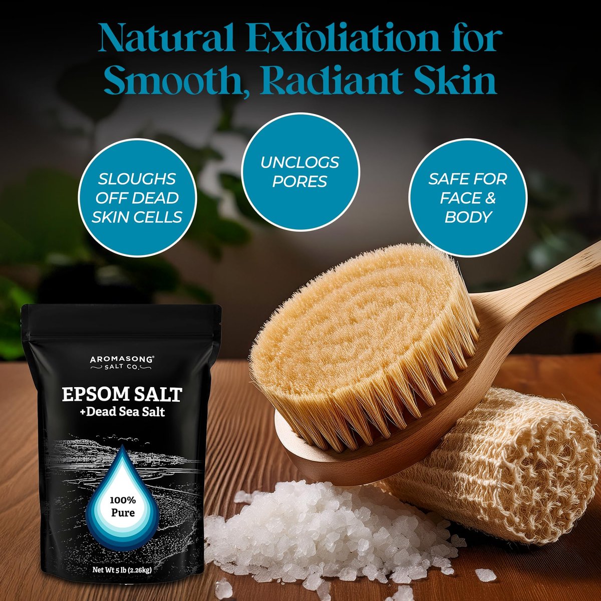 Aromasong Epsom Salt with Dead Sea Salt for Soaking - Bulk 5 Lb - 100% Pure Bath Salt, Foot & Muscle Soak Avelisse
