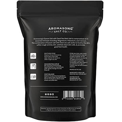 Aromasong Epsom Salt with Dead Sea Salt for Soaking - Bulk 5 Lb - 100% Pure Bath Salt, Foot & Muscle Soak Avelisse