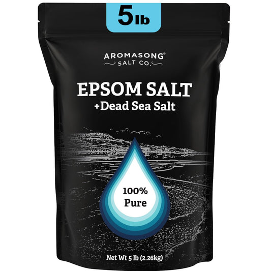 Aromasong Epsom Salt with Dead Sea Salt for Soaking - Bulk 5 Lb - 100% Pure Bath Salt, Foot & Muscle Soak Avelisse