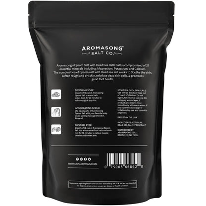 Aromasong Epsom Salt with Dead Sea Salt for Soaking - Bulk 5 Lb - 100% Pure Bath Salt, Foot & Muscle Soak Avelisse