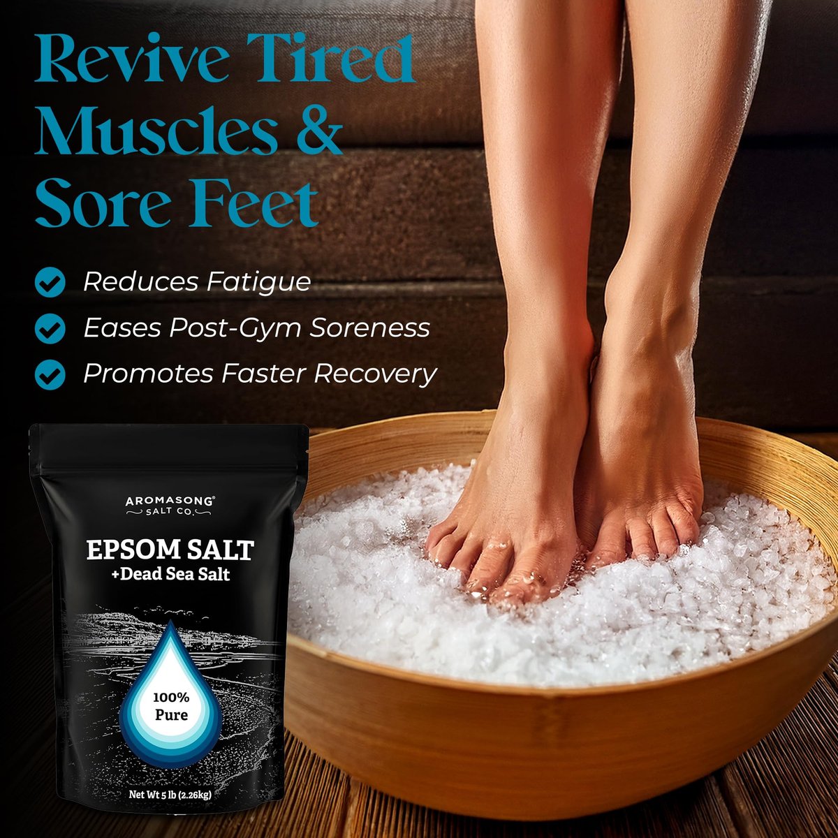 Aromasong Epsom Salt with Dead Sea Salt for Soaking - Bulk 5 Lb - 100% Pure Bath Salt, Foot & Muscle Soak Avelisse