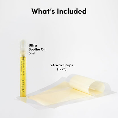 Parissa Legs & Body Biodegradable Wax Strips Kit - 24 Ready-to-Use Large Wax Strips for At-Home Hair Removal, Suitable for All Hair Types, Includes Post-Wax Ultra Soothe Oil Avelisse