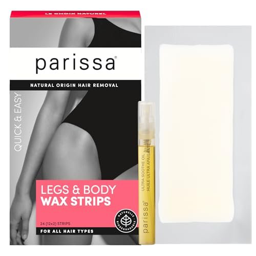 Parissa Legs & Body Biodegradable Wax Strips Kit - 24 Ready-to-Use Large Wax Strips for At-Home Hair Removal, Suitable for All Hair Types, Includes Post-Wax Ultra Soothe Oil Avelisse