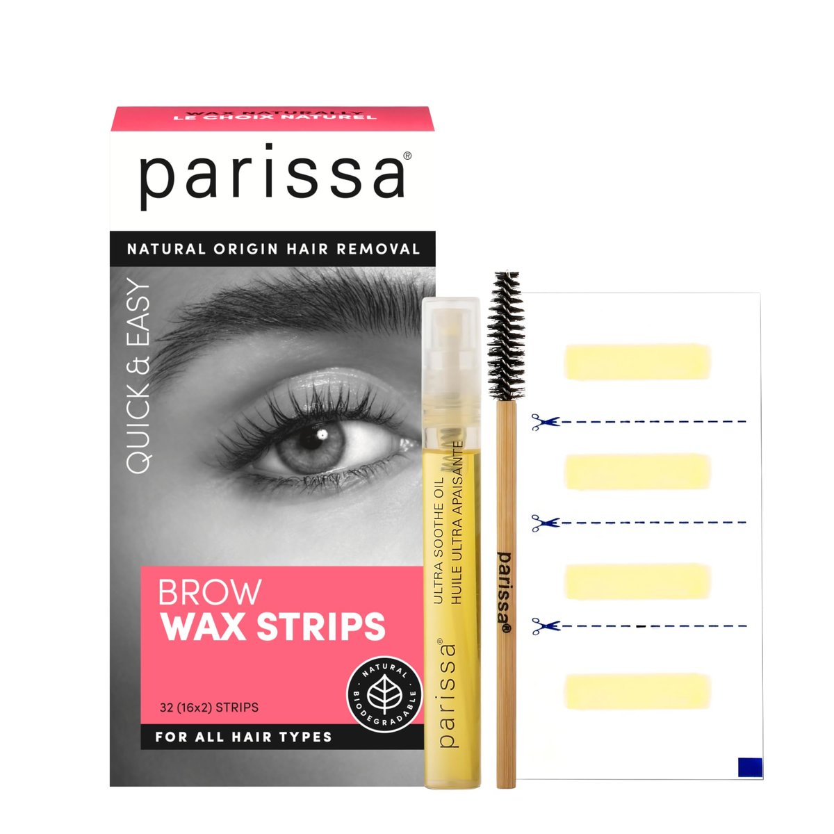 Parissa Natural Brow Wax Strips – Fragrance-Free, Beginner-Friendly Eyebrow Waxing for Sensitive Skin (32 Strips) Avelisse