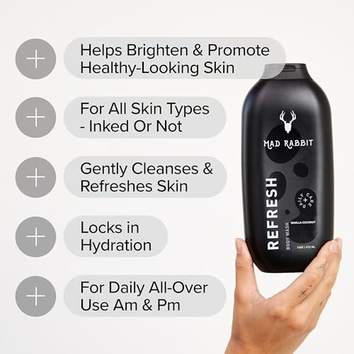 Mad Rabbit Refresh Body Wash - Tattoo Aftercare, Gentle Cleansing & Hydrating Formula for All Skin Types, Anti-Aging, 16 oz Avelisse