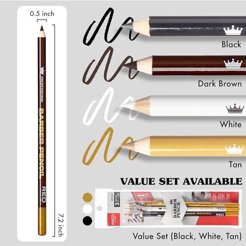 Red by Kiss 3-Piece Barber Pencil with Built-in Sharpener - White | Beard & Hairline Outliner Pencils for Men - görsel 14