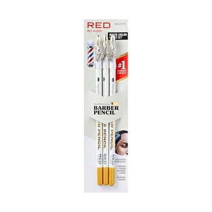 Red by Kiss 3-Piece Barber Pencil with Built-in Sharpener - White | Beard & Hairline Outliner Pencils for Men
