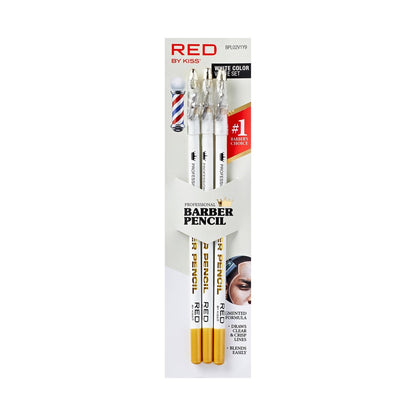 Red by Kiss 3-Piece Barber Pencil with Built-in Sharpener - White | Beard & Hairline Outliner Pencils for Men