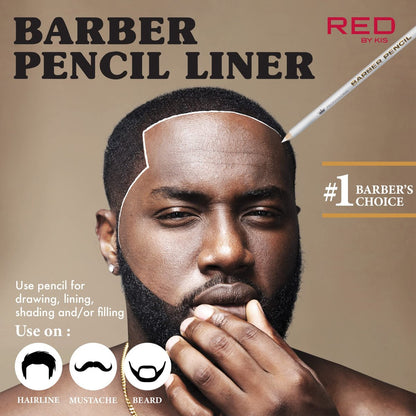 Red by Kiss 3-Piece Barber Pencil with Built-in Sharpener - White | Beard & Hairline Outliner Pencils for Men
