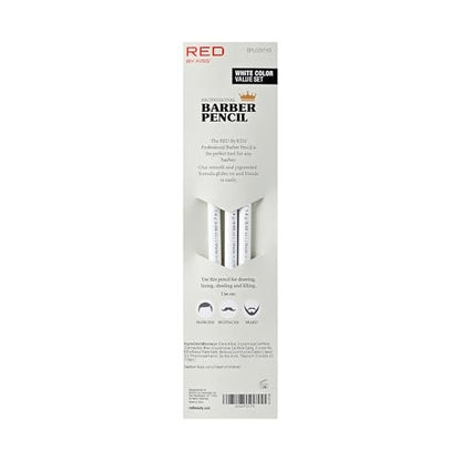 Red by Kiss 3-Piece Barber Pencil with Built-in Sharpener - White | Beard & Hairline Outliner Pencils for Men