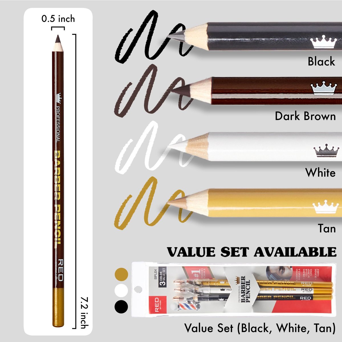 Red by Kiss 3-Piece Barber Pencil with Built-in Sharpener - White | Beard & Hairline Outliner Pencils for Men - görsel 13