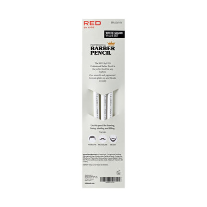 Red by Kiss 3-Piece Barber Pencil with Built-in Sharpener - White | Beard & Hairline Outliner Pencils for Men